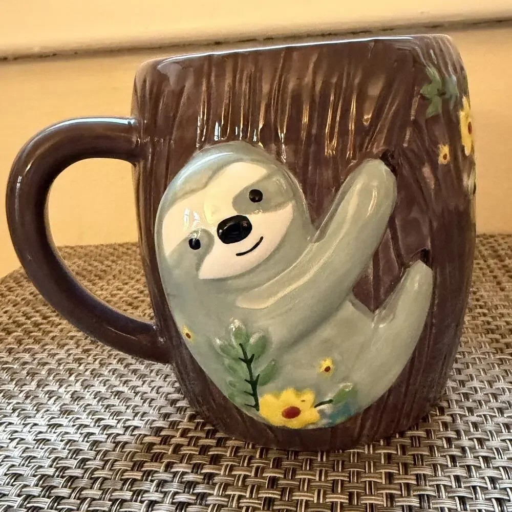 3D Sloth Figural Coffee Mug Natural Life Ceramic Cup Don’t Hurry Folk Art Gift